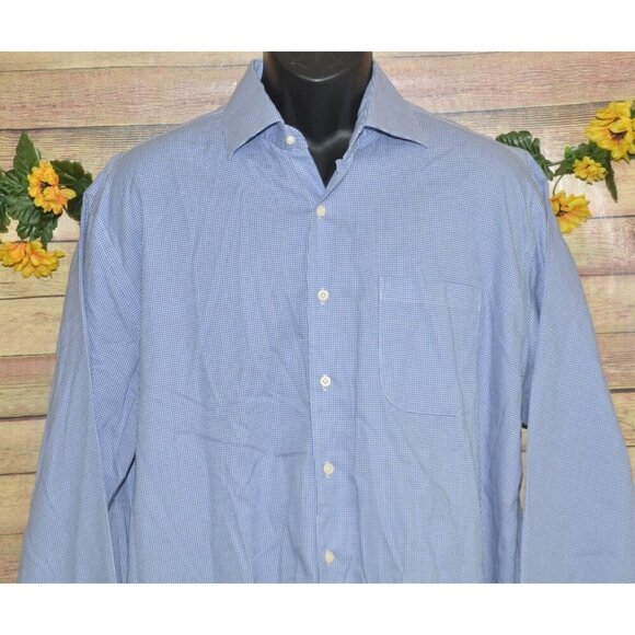 Peter Millar Easycare Mens Blue Checked Long Sleeve Button Down Shirt 17.5 Xlong - Picture 3 of 8